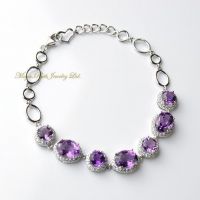 Natural Amethyst Bracelet 925 Sterling Silver White Gold plated Micro Setting Luxury and Elegant Women's Gift