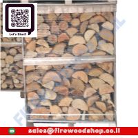 Birch Dried Firewood Logs And Kindlings On Pallet Boxes ( Crates ) , In Mesh Bags.