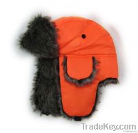 Good quality fabric trapper hat windproof hat with fur winter