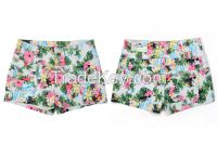 woman color floral print sexy shorts highwaist