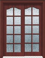 Double-leaf entrance wooden door with glass