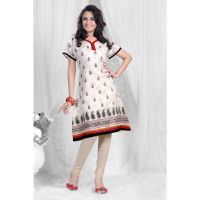 Cream Cotton Readymade Stylish Kurti