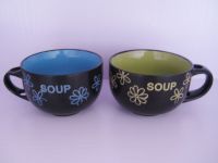 stoneware ceramic daily use soup cup with plate or spoon