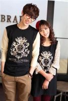 Japanese Fashion Black Couple Suits Male T-Shirt + Female Dress