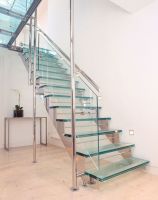 Stainless steel double straight stringer glass staircase hot sale