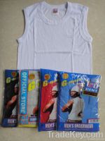 men branded plain white combed cotton tank top for underwear and sport