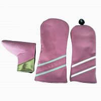 Pink color PU leather one set golf head cover