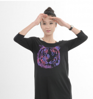 fluorescent color tiger head Rhinestone Sleeve T-shirt women