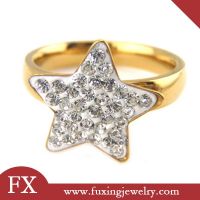 New design 2014 wholesale stainless steel golden star crystal rhinestones rings