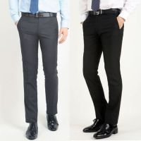 New Business Style Straight Type Men's Slim Trousers Suit Pants - Gray / Black