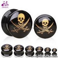 Black Acrylic Skull Stash Screw ear plugs gauges male body piercing je