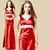 Elegant Long Red Evening Dresses Formal V Neck Crytal Belt