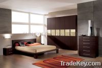 wooden bed in home bedroom furniture