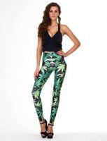 New Fashion Women Green Galaxy Space Leggings Maple Leaf Leaves Printe