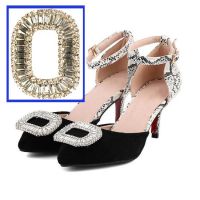 Elegant High quality glass square shoe buckle on flat shoe front end