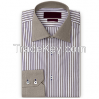 100% Cotton Stripe Fabric with Contrasting Brown Collar and Cuff Men's Shirts