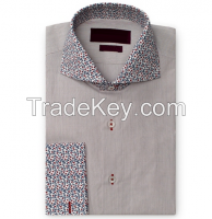 Men's Cotton Thin Stripe Shirt Spread Collar Contrast Collar and Cuffs
