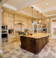 French Contemporary beige color wooden Kitchen Cabinet