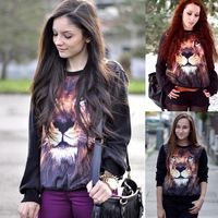 Women's 3d lion head animal pattern trend personality sweatshirt loose