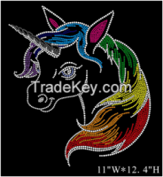 Wholesale hotfix bling unicorn mascot rhinestone transfers