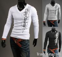 Free shipping! Men's boutique printing v-neck long sleeve T-shirt