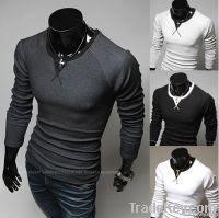Free shipping!Men's fashion long-sleeved pure color round neck T-shirt