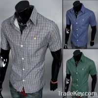 Fashionable joker grid printing short sleeve shirt