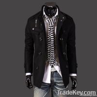 Men stand collar long coat