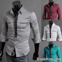Men's shirt pocket decorative double long sleeved shirt