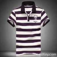 Men's summer lapel leisure stripe cotton short sleeve T-shirt