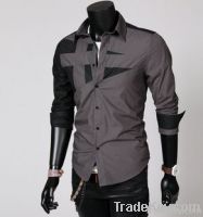 Men's fashion personality splicing long sleeve shirt