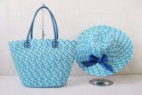 2014 style ladies summer beach straw tote bag with straw hat