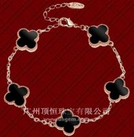 Wholesale China Supplier Size 16-18CM Fashion 925 Sterling Silver jewelry With Black Agate Stone Four Leaf Clover Bracelet