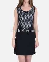 SWDR3-Cotton Sleeveless Short Dress with Upper Lace