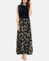  S16DR30- Portrait Collar Lower Floral Pattern Sleeve Maxi Dress