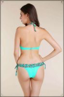 ladies solid green color swimwear with lace swimsuit bikini