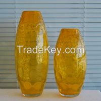 2015 New Arrival Hand-blown Gorgeous Yellow Glass Vase, Home Decoration