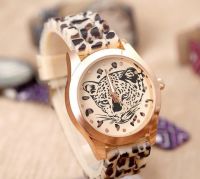 Colorful geneva leopard pattern silicone jelly watches rose gold gel leopard print watch 2014 New