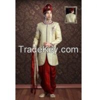 TRADITIONAL CREAM JACQUARD SHERWANI WITH DHOTI