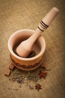 Wooden mortar and pestle for grinding spices