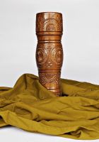 Decorative wooden table vase inlaid with beads. 