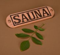 Wooden nameplate for sauna