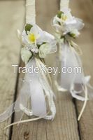 Wedding candle with white ribbons