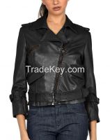 fashion black leather jacket for women