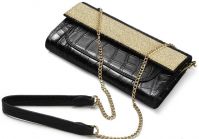 Croco Embossed Leather Evening Clutch Bag With Shining Stones