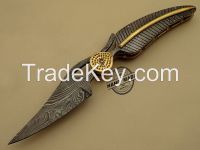 Custom Handmade Damascus Steel Hunting Best Folding Knife FullDamascus