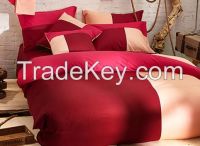 Solid Color Cotton Duvet Cover--Red, Red, Cream