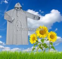 PVC/polyester long raincoat with elasticity cuff