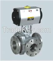 Stainess Steel flanged 4-WAY Ball Valve pneumatic actuator
