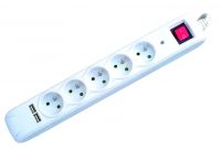 Four ways socket with switch WHITE + 2 USB,with surge protection